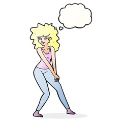 cartoon woman posing with thought bubble