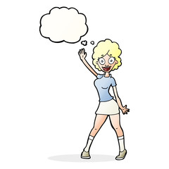 cartoon woman dancing with thought bubble