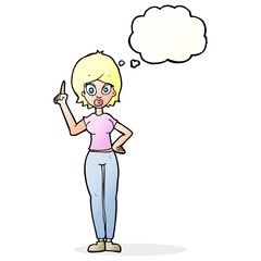 cartoon woman explaining her point with thought bubble