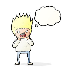 cartoon man panicking with thought bubble