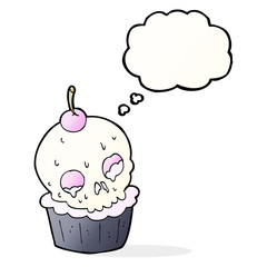 cartoon halloween cup cake with thought bubble