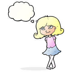 cartoon clever girl with thought bubble