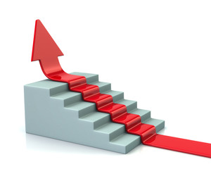 Illustration of stairs and red up arrow