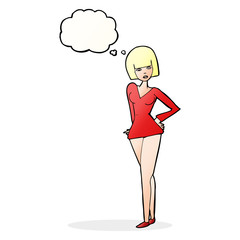 cartoon pretty woman with thought bubble