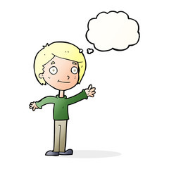 cartoon happy boy with thought bubble