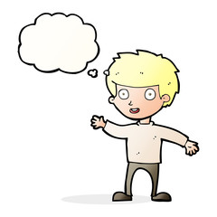 cartoon happy boy with thought bubble