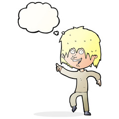 cartoon happy boy with thought bubble