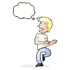 cartoon stressed out man with thought bubble