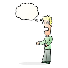cartoon man freaking out with thought bubble