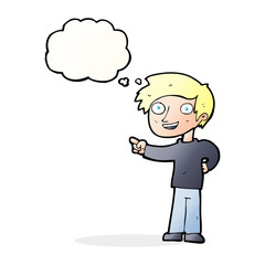 cartoon man pointing with thought bubble