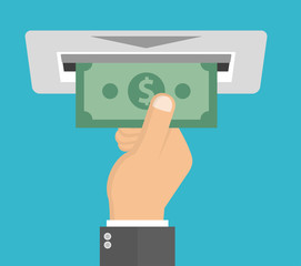 Withdraw money from ATM slot - flat style