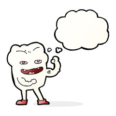 cartoon strong healthy tooth with thought bubble
