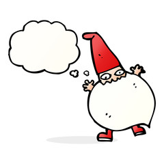 cartoon tiny santa with thought bubble