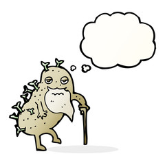 cartoon old potato with thought bubble