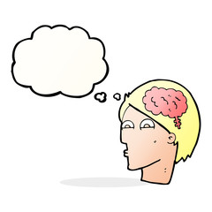 cartoon head with brain symbol with thought bubble