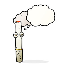 cartoon happy cigarette with thought bubble