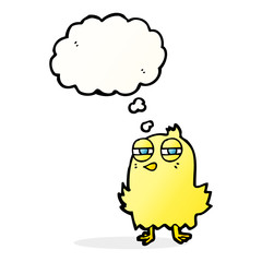 funny cartoon bird with thought bubble