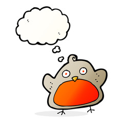 cartoon christmas robin with thought bubble
