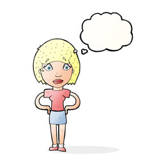 cartoon worried woman with thought bubble