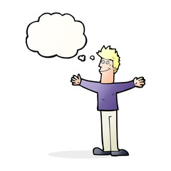 cartoon happy man with thought bubble