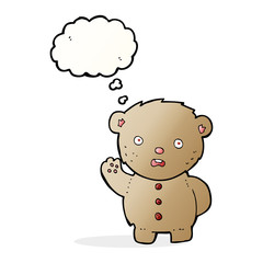 cartoon unhappy teddy bear with thought bubble
