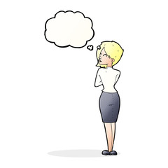 cartoon businesswoman ignoring with thought bubble
