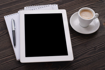 Fototapeta na wymiar white tablet computer with blank black screen