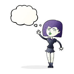 cartoon pretty vampire girl with thought bubble