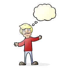 cartoon surprised man with thought bubble