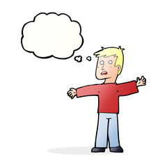 cartoon surprised man with thought bubble