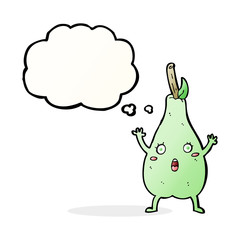cartoon frightened pear with thought bubble