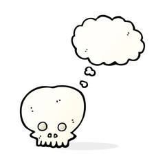 cartoon spooky skull symbol with thought bubble