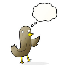 funny cartoon bird with thought bubble