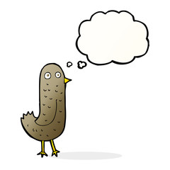 funny cartoon bird with thought bubble