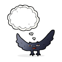 cartoon spooky vampire bat with thought bubble