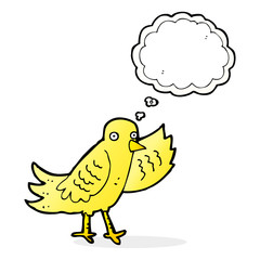cartoon waving bird with thought bubble