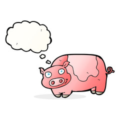 cartoon pig with thought bubble