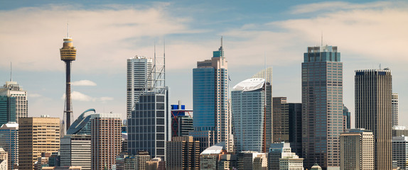 Naklejka premium Panoramiczny widok na panoramę miasta Sydney