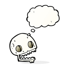 cartoon spooky skull with thought bubble