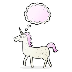 cartoon unicorn with thought bubble