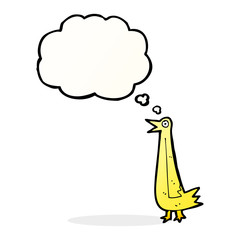 funny cartoon bird with thought bubble