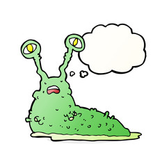 cartoon gross slug with thought bubble