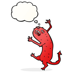cartoon little monster with thought bubble