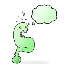 cartoon halloween ghost in bottle with thought bubble