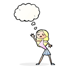 cartoon woman dancing with thought bubble