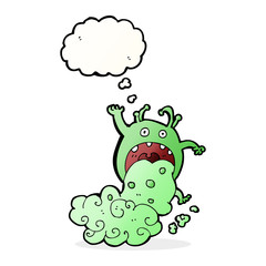 cartoon gross monster being sick with thought bubble