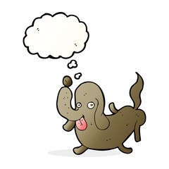 cartoon dog sticking out tongue with thought bubble