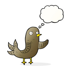 cartoon waving bird  with thought bubble