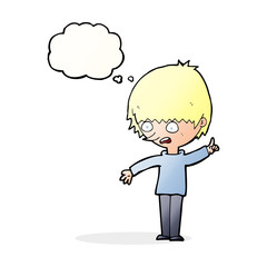 cartoon boy with question with thought bubble