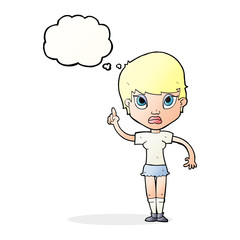 cartoon girl with idea with thought bubble